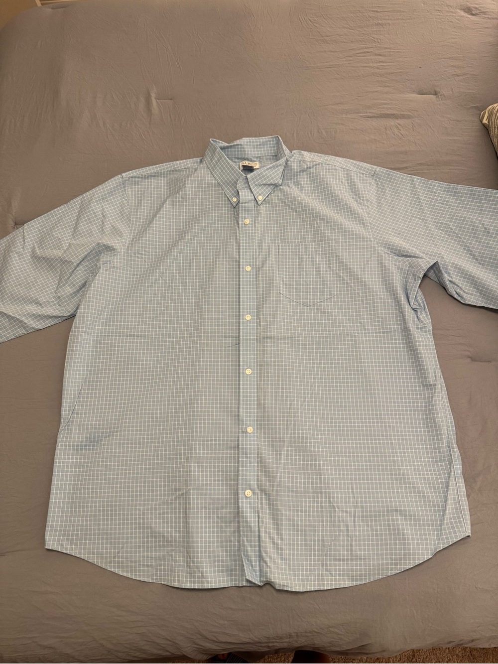 L.L. Bean Men's Pale Blue Windowpane Button-Down Shirt